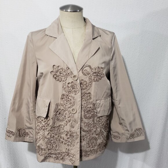 NWT Vtg Nikki Valenti Beige Silky Embroidered Jacket Blazer S $168 - Picture 1 of 13